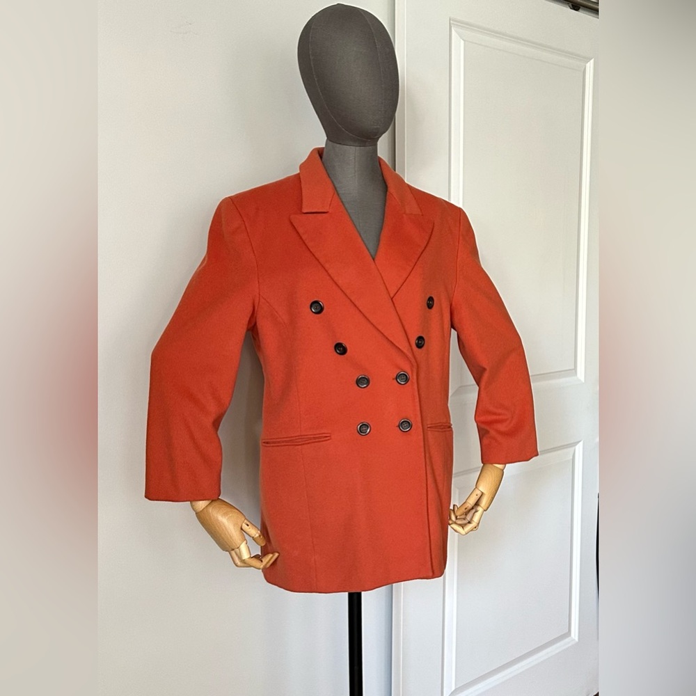 Pumpkin Orange Wool Blazer – Double Breasted Tailored Jacket